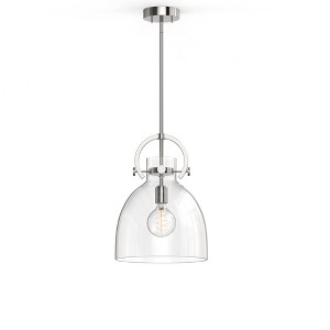 DORESshop 12 in. 1-Light Modern Brushed Nickel Geometric Pendant Light with Clear Glass Shade for Kitchen, Dining, or Foyer Spaces - 1 of 4