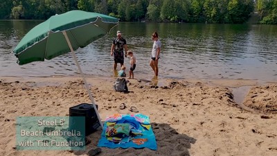 5-Foot Sage Green Polyester Beach Umbrella with Tilt Function
