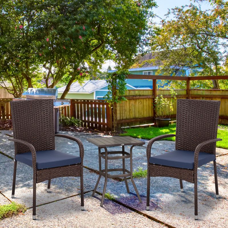 Outsunny 2 Stackable Outdoor Dining Chairs, Cushioned Patio Wicker Dining Chairs, 3 of 7
