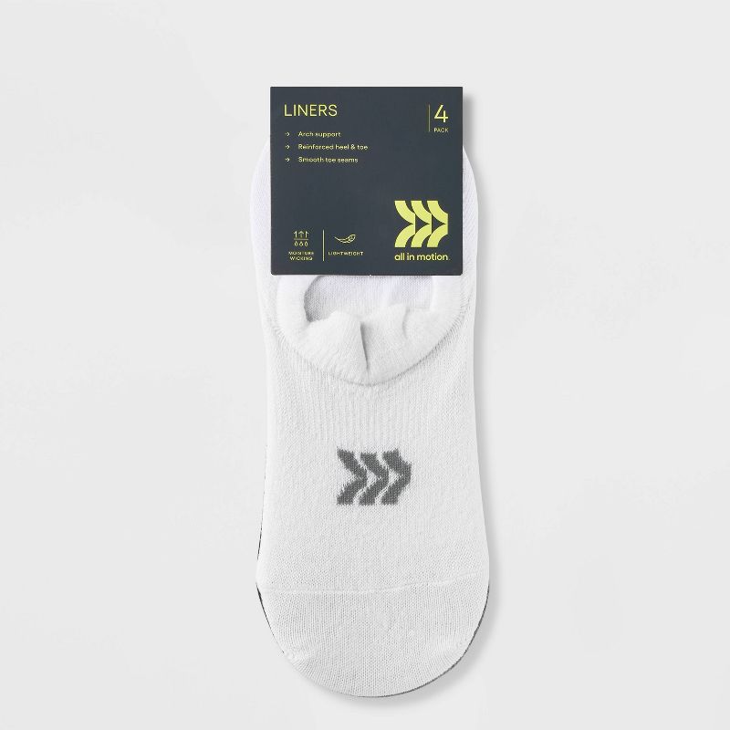 Women&#39;s 4pk Lightweight Front Tab Liner Athletic Socks - All In Motion&#8482; White/Heather Gray/Black 4-10, 3 of 5