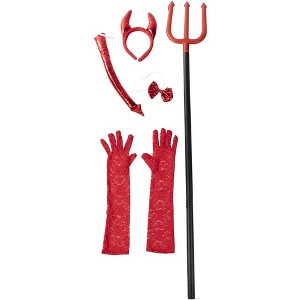 Blue Panda 5 Sets Halloween Red Devil Costume Accessory - Lace Gloves, Tail, Bow Tie, Headband, Pitchfork for Halloween Parties - 1 of 4