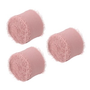 Unique Bargains DIY Crafts Party Gift Wrapping Fringe Chiffon Silk Ribbon 3 Rolls - 1 of 4