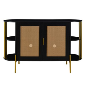 GlasFlength Decorative Storage Cabinets Elegant Curved Dining Cabinet with Woven Rattan Doors and Gold Trim for Dining Room, Black, 47.2"*15.7"*31.1" - 1 of 4