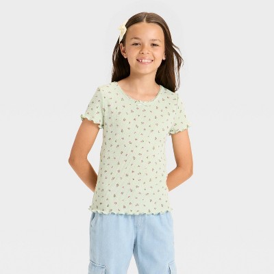 Girls' Short Sleeve Fitted Floral Pointelle T-Shirt - Cat & Jack™