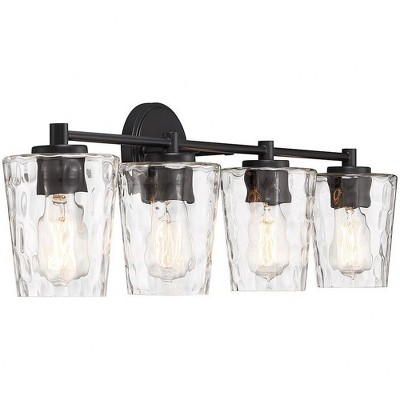 Matte Black 4-Light Vanity with Clear Hammered Glass Shades