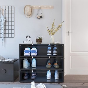 Kumasinova 3/4-Tier Shoe Storage Cabinet with Sliding Glass Doors,Stackable Wood Organizer with LED Lights,Shoe Rack for Entryway,Hallway,Balcony - 1 of 4