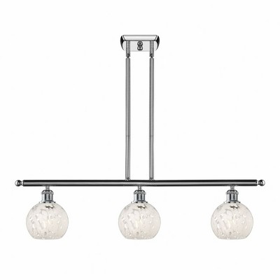 White Mouchette - 3 Light Stem Hung Island In Modern Style-8.5 Inches Tall and 36 Inches Wide