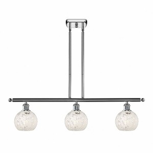 White Mouchette - 3 Light Stem Hung Island In Modern Style-8.5 Inches Tall and 36 Inches Wide - 1 of 1