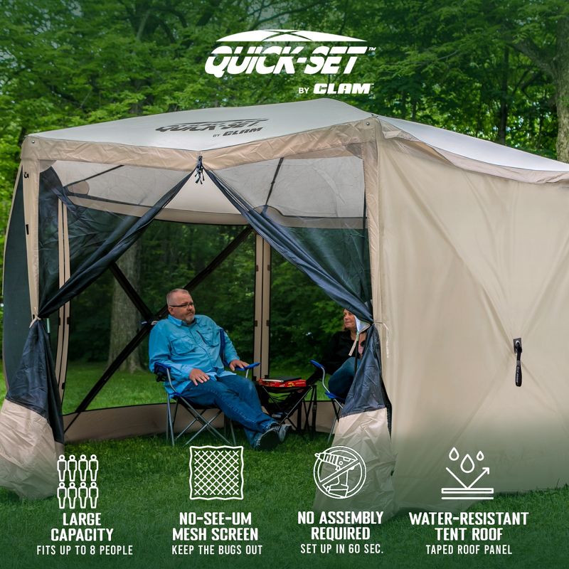 CLAM Quick-Set Escape 12 x 12 Foot Portable Pop Up Camping Outdoor Gazebo 6 Sided Canopy Shelter + 2 Pack of Wind and Sun Panels, 4 of 7