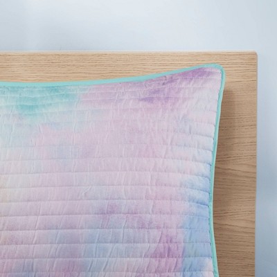 Full Blue Microfiber Watercolor Tie Dye Quilt Set