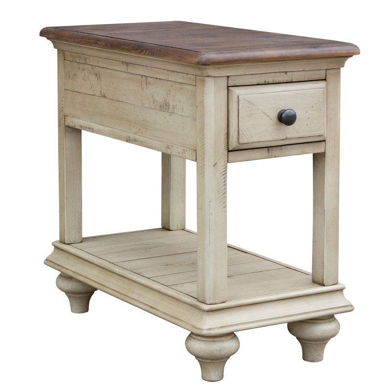 Besthom Shades of Sand 14 in. Cream Puff and Walnut Brown Rectangular Solid Wood End Table with 1 Drawer, 2 of 8