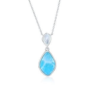 Caribbean Treasures Sterling Silver, Marquise Larimar & MOP Necklace - Blue - 16+2 Inch - 1 of 2