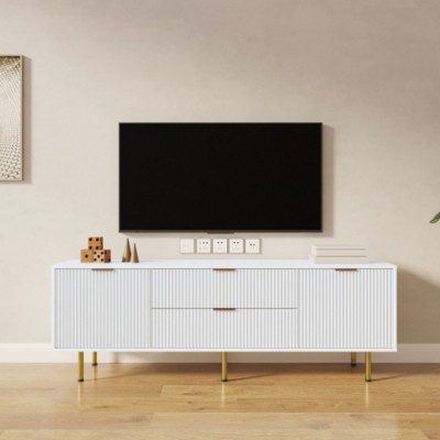 Syemin TV Stands and Consoles Wood Modern Warm White TV Cabinet for 60 Inch TV for Living Room Bedroom, White, 63.00"*15.75"*21.65"