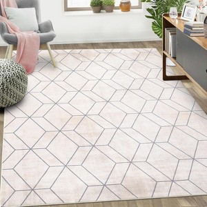 Washable Modern Geometric Rug, Non-Slip, Stain-Resistant Low Pile, Soft Indoor Mat for Dining Room, Living Room, Bedroom - 1 of 4