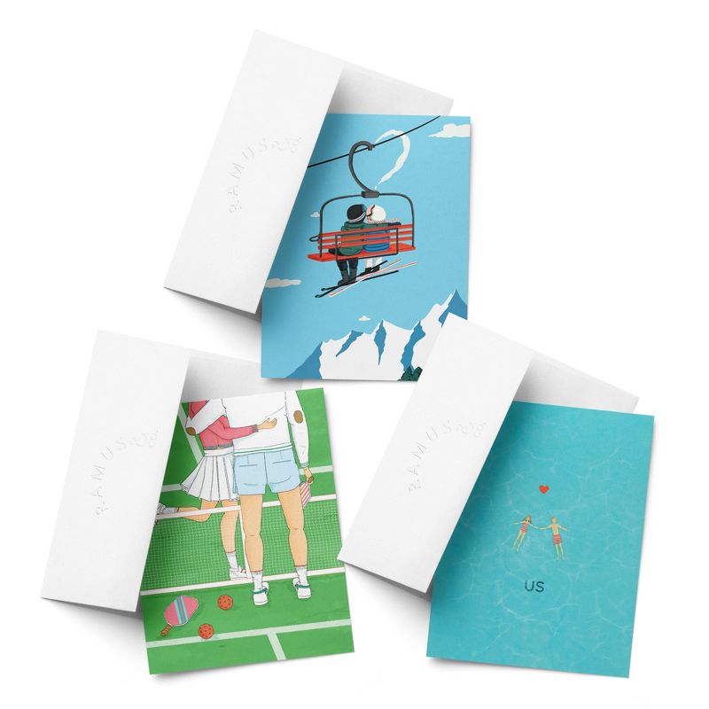 Love/Valentine's Assorted Greeting Card Pack (3ct) "Ski Love, Pickleball Couple, Us" by Ramus & Co, 1 of 5