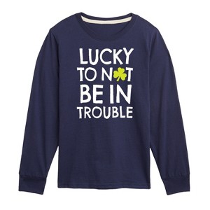 Boys' - Instant Message - St. Patrick's Day Lucky to Not Be In Trouble Long Sleeve Graphic T-Shirt - 1 of 4