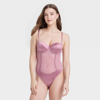Women's Satin and Mesh Lightly Lined Lingerie Bodysuit - Auden™
