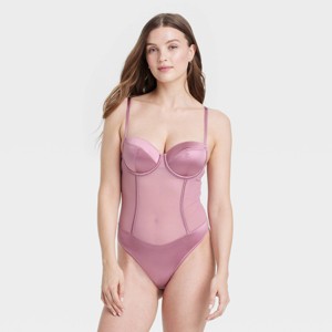 Women's Satin and Mesh Lightly Lined Lingerie Bodysuit - Auden™ - 1 of 4