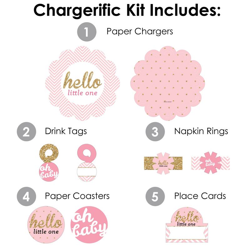 Big Dot of Happiness Hello Little One - Pink and Gold - Girl Baby Shower Paper Charger and Table Decorations - Chargerific Kit - Place Setting for 8, 3 of 9