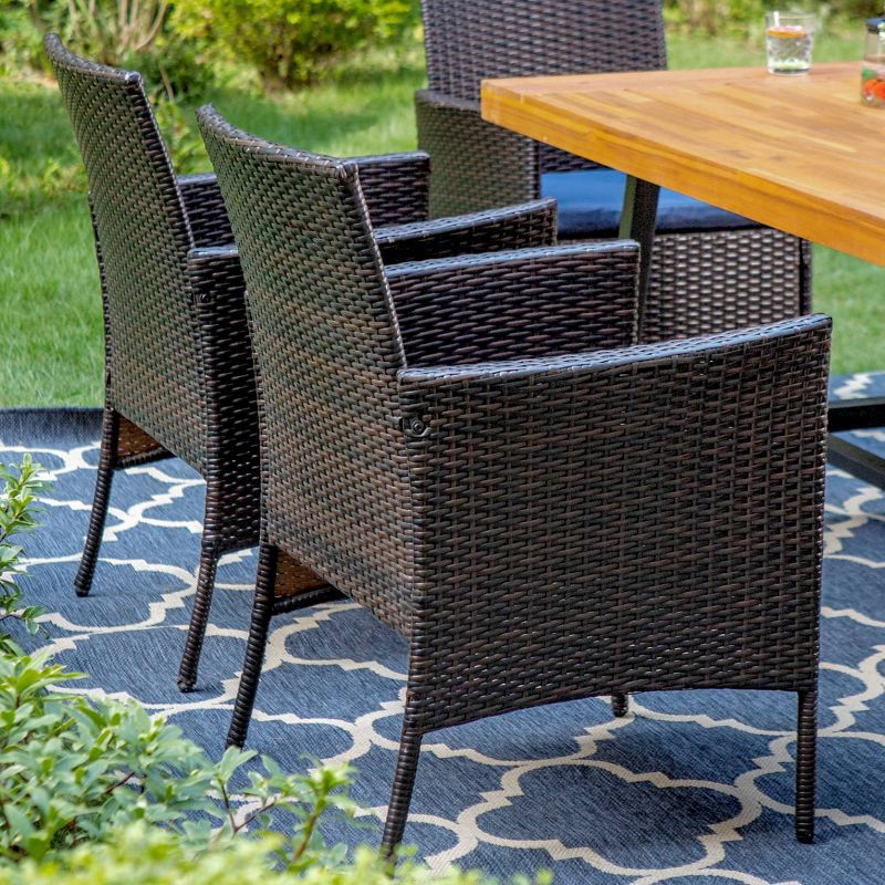 6pc Patio Dining Set with Acacia Table &#38; Bench &#38; 4 PE Rattan Chairs - Captiva Designs, 3 of 13