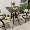 Mondawe 29 Inch Square Cast Aluminum Outdoor Patio Bistro Bar Table with Umbrella Hole, Black - 2 of 4