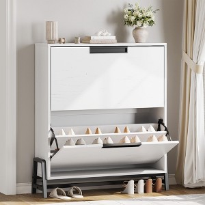 Shoe Cabinet Organizer with 2 Flip Drawers & Adjustable Shelf, Freestanding Entryway Storage for Hallway, Living Room - 1 of 4