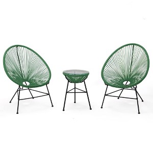 LeisureMod Montara 3-Piece Patio Furniture Set with Tempered Glass Tabletop, White for Patio, Porch, Balcony, Poolside, and Outdoor Spaces - 1 of 4