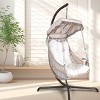 Outdoor Patio Cushion Swing Egg Chair,Indoor Bedroom Hanging Chair with Cup Holder and Stand,PE Wicker Rattan Balcony Hammock Chair-Coolbibila - 2 of 4