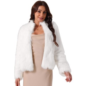 Seta T Women's Fleece Cropped Faux Fur Long Sleeve Pockets Shaggy Warm Winter Jacket - 1 of 4