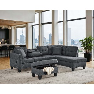 L-Shaped Sectional Sofa Upholstered Power Sectional Sofa with Storage Ottoman and Built-In Power Outlet & USB Port - 1 of 4