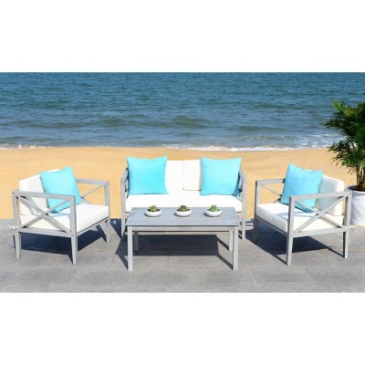 Transitional Eucalyptus Wood 4-Person Outdoor Conversation Set, White