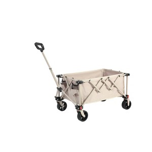VisioGear Outdoor Serving Carts, Portable Folding Beach Wagons with Wheels, Collaspible Cart with Handle, Beige, 30.31"*18.9"*24.02" - 1 of 4