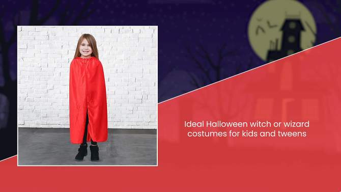 Skeleteen Red Velvet Hooded Cape - Kids Long Velour Vampire and Superhero Halloween Costume Cloak with Hood, 2 of 6, play video