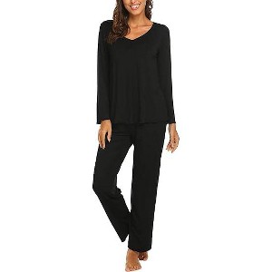 Ekouaer Womens Pajama Sets 2 Piece Lounge Set Fall Winter Pajamas Long Sleeve Pjs Top and Pants Soft Pj Sets Loose Sleepwear - 1 of 4