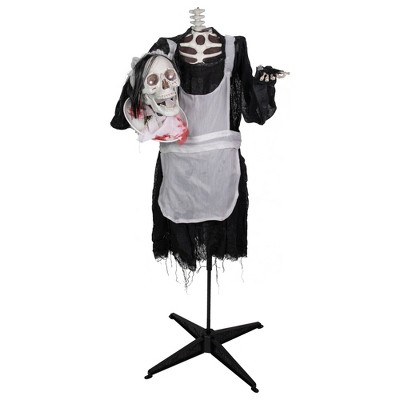 Northlight LED Animated Head-in-Hand Skeleton Maid Halloween Decoration - 57" - White Lights