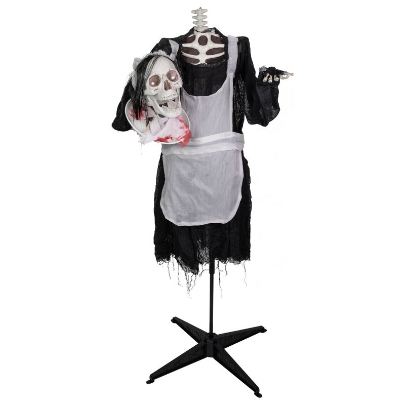 Northlight 57" Animated LED Lighted Head-in-Hand Skeleton Maid Halloween Decoration, 1 of 8