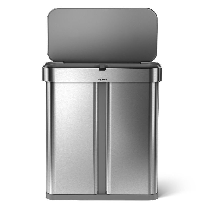 simplehuman 58L Voice and Motion Dual Compartment Rectangular Sensor Trash Can Brushed Stainless Steel, 4 of 5