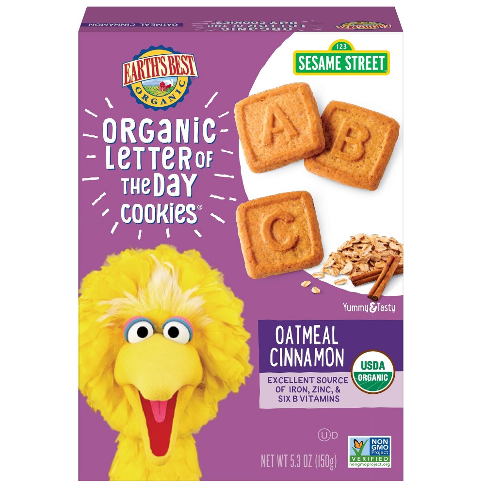 ((Best By 01/27/2025))EARTH'S BEST, ORGANIC LETTER OF THE DAY COOKIES, OATMEAL CINNAMON