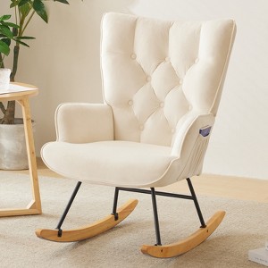 KTMBDW Rocking Chair Nursery, Upholstered Glider Rocker with High Backrest,Modern Rocking Accent Chair Glider Recliner for Living Room Nursery Bedroom - 1 of 4