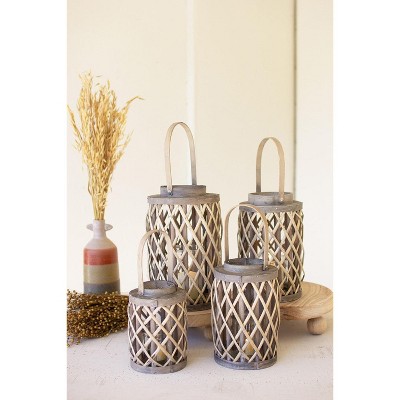 Grey Willow Cylinder Lantern Set of 4 with Glass Inserts 19.5" Tall by Kalalou