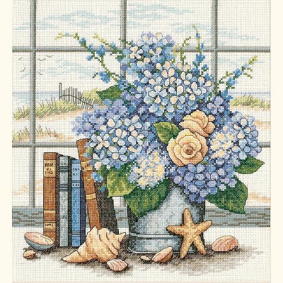 Dimensions Counted Cross Stitch Kit 11"X12"-Hydrangeas & Shells (14 Count)