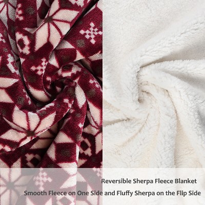 Catalonia Stella Red and White Sherpa Fleece Throw Blanket, 50x60 inches