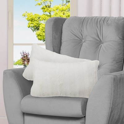 Cheer Collection Luxurious Faux Fur Throw Pillows Set of 2 - White (12" x 20")