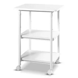 Tangkula 3-Tier Adjustable Rolling Under Desk Printer Cart with 3 Storage Shelves Printer Stand for home office White