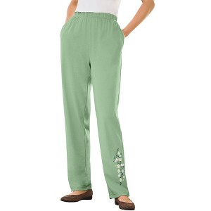 Woman Within Plus Size 7-Day Embroidered Straight-Leg Knit Pant - 1 of 4