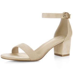 Allegra K Women's Open Toe Block Heel Adjustable Buckled Ankle Strap Sandals - 1 of 4