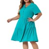 Agnes Orinda Women's Plus Size Chambray Tiered Turndown Neck Half Placket Elastic Back Button Casual Babydoll Midi Dresses - 2 of 4