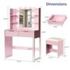 KTMBDW Fluted Vanity Desk with LED Lights Mirror, Small Makeup Vanity Table Set with 2 Storage Drawers & 4 shelves, Chair, Dressing Table for Bedroom - 4 of 4
