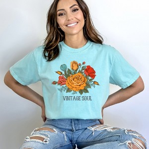 Simply Sage Market Women's Vintage Soul Flowers Short Sleeve Garment Dyed Tee - 1 of 2
