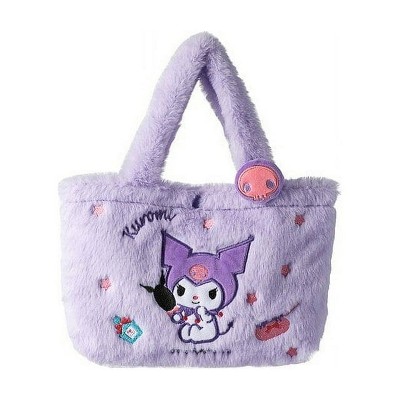 Paaaawaters Kuromi Plush Embroidered Tote Bag Featuring Skull Charm Star Patterns Lavender